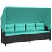Chaise longue avec auvent et coussins noir résine tressée