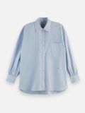 Scotch & Soda Dames Blouse 42 Katoen Elastaan Wit Blauw