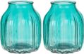 Bellatio Design Vase - 2x - turquoise bleu transparent verre - D14 x H16 cm - vase