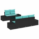 vidaXL Tuinbank Set 6-delig Zwart en Turquoise Polyrattan