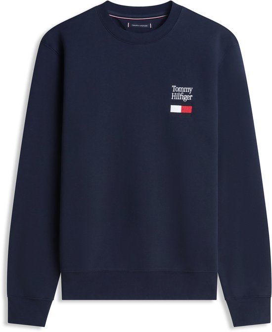 Tommy Hilfiger Heren Sweater Katoen/Polyester XL Donkerblauw Lange Mouw Ronde Hals Casual