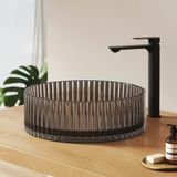 EMKE Glazen wastafel met opzetstuk, rond, 40 x 40 x 12 cm, zwart