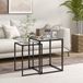 OKWISH Table d'appoint Set de 2 Carré Moderne Tables gigognes Noir avec plateau en verre trempé et cadre en acier 42 x 42 x 51 cm
