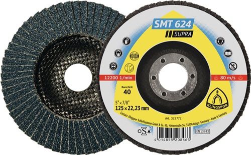 Klingspor Lamellenschuurschijf | d. 115 mm korreling 40 12graden conisch | RVS zirkoniumkorund | 10 stuks