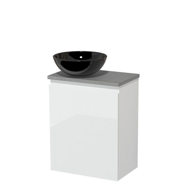 Maxaro Toiletmeubel met Waskom Keramiek Modulo Hoogglans Wit Greeploos 41 cm Lichtgrijs Beton Blad