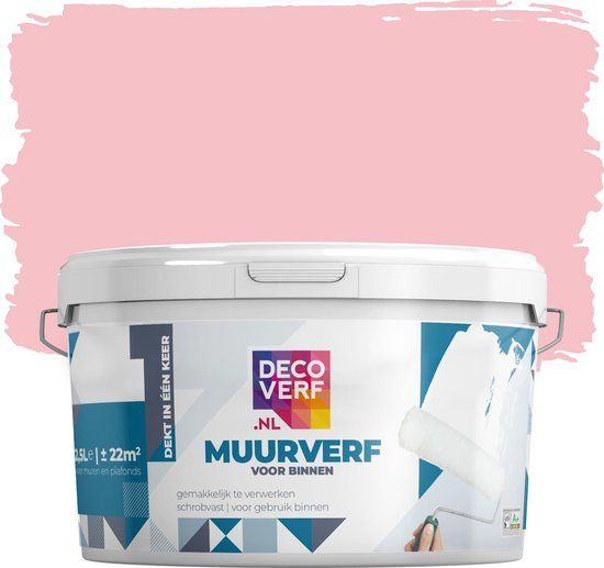 Decoverf Muurverf Mat - Marshmallow Roze - 2.5L - Speciaal voor Babykamer