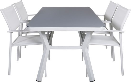 Hioshop Virya tuinmeubelset tafel 90x160cm en 4 stoel Santorini wit, grijs.