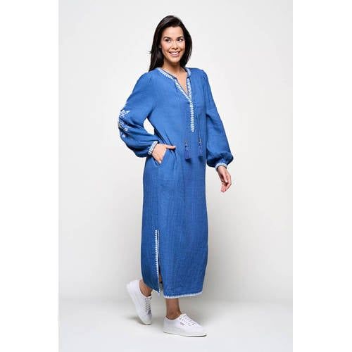 Mart Visser X Caroline Tensen midi zomerjurk met borduursels - blauw