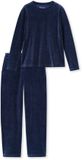 SCHIESSER Pyjama lang Casual Velour Dames deep sea blue Effen Lange mouw 75% Katoen, 25% Polyester Maat 48