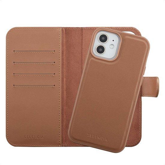Selencia Olyn Uitneembare Bookcase met MagSafe voor de Apple iPhone 12 (Pro) - Bruin