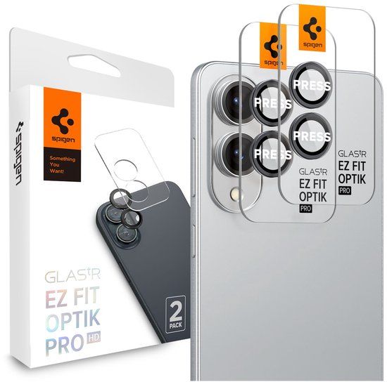 Spigen Camera Lens Protector Geschikt voor Samsung Galaxy S25 Edge - Glas.tR EZ Fit Optik Pro HD - 9H Tempered Glass - 2-Pack Zwart