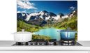 KitchenYeah Spatscherm keuken 80x55 cm - Kookplaat achterwand Sneeuw - Berg - Water - Muurbeschermer - Spatwand fornuis - Aluminium