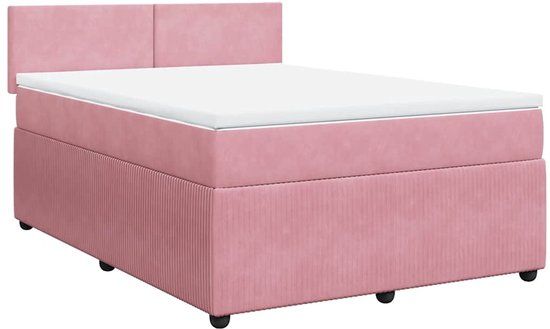 vidaXL Boxspring met matras fluweel roze 160x200 cm