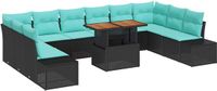 vidaXL Tuinbank - Set - 11 - st - Zwart - Poly - rattan