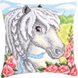 Collection d'Art Borduurpakket Kussen Wit paard - Voorbedrukt canvas - 50.5207