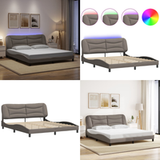 Hvar Lit cadre avec LED sans matelas taupe 180x200 cm tissu