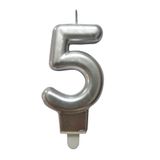 Homéa Birthday Candle Number 5 with Plastic Holder, H 7.5 cm, Silver-Colored