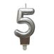 Homéa Birthday Candle Number 5 with Plastic Holder, H 7.5 cm, Silver-Colored