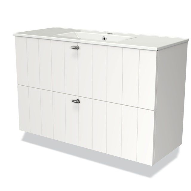 Maxaro Badkamermeubel 100cm Modulo Slim Mat Wit 2 Lades Lamel Wastafel Keramiek