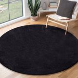 the carpet RELAX – Extra Zacht & Wasbaar Vloerkleed tot 30°C met Antislip Onderzijde – Fluweelachtige Structuur – Voor Slaapkamer of Woonkamer – Zwart, rond 120 cm