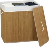 HOMCOM Bamboe Wassorteerder met Deksel en Uitneembare Waszak, 144L, Bruin
