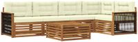 vidaXL - Bank loungeset - 5 zitplekken - Natuurlijk en crème - Acacia hout