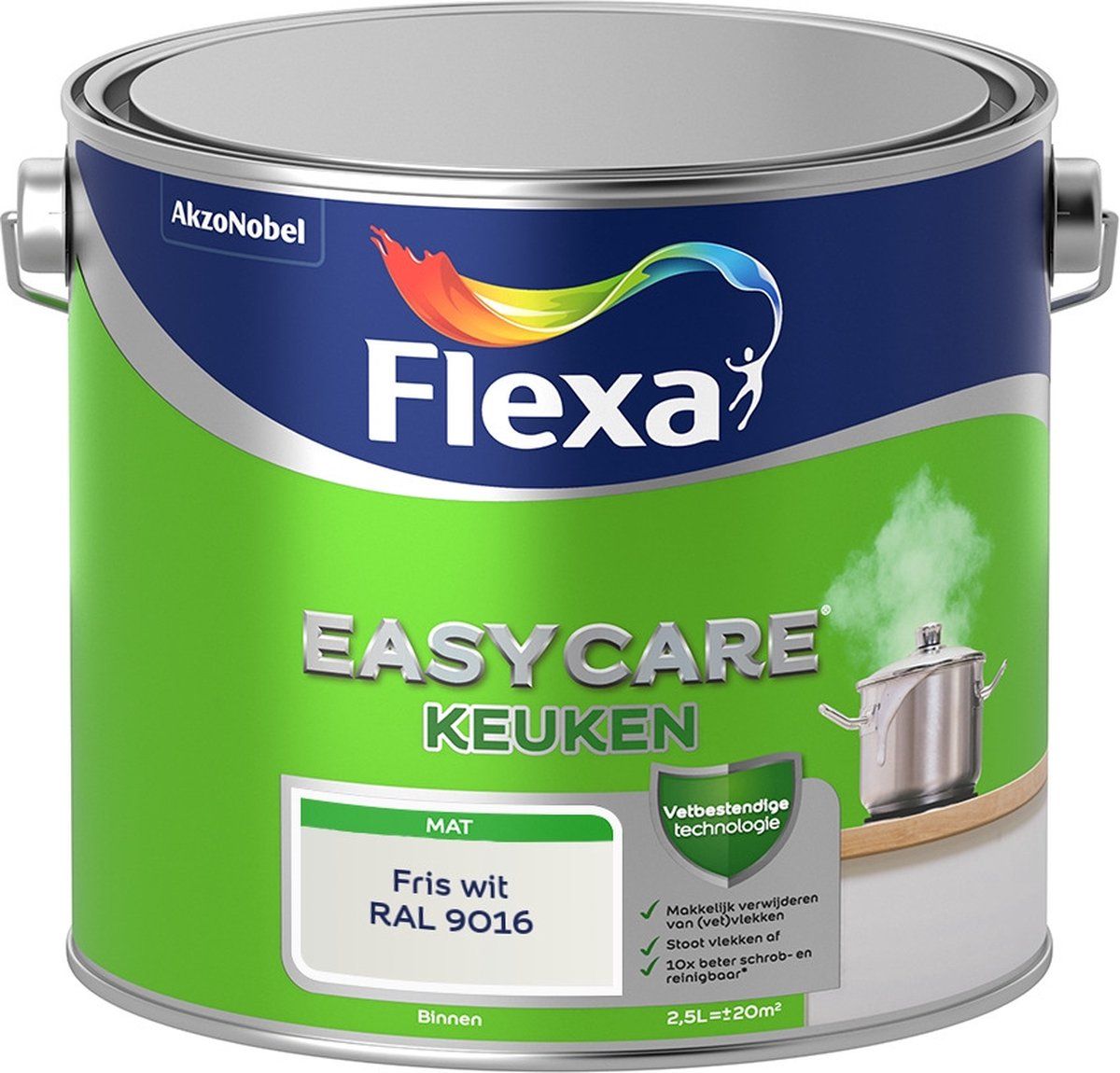 FLEXA Easycare Muurverf - Keuken - Mat - Fris wit / RAL 9016 - 2,5 liter