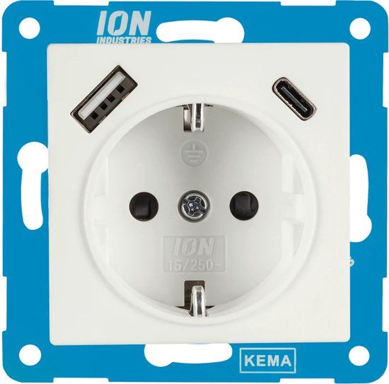 ION Industries Stopcontact met USB A + USB C - V1/J1 Alpin Wit Mat