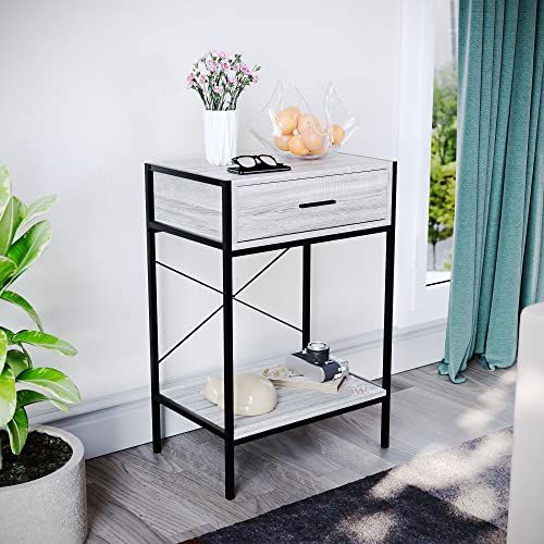 Vida Designs Brooklyn Console Tafel Hal Woonkamer Rustieke Plank Industriële Opslag Meubels (Grijs, 1 Lade) - EAN: 5056513093218