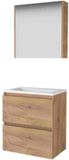 Basic Line Comfort 39 Badkamermeubelset - Ondiep - 60 x 39 cm - Greeploos - 2 Lades - Acryl Wastafel - 1 Kraangat - Spiegelkast - Whisky Oak