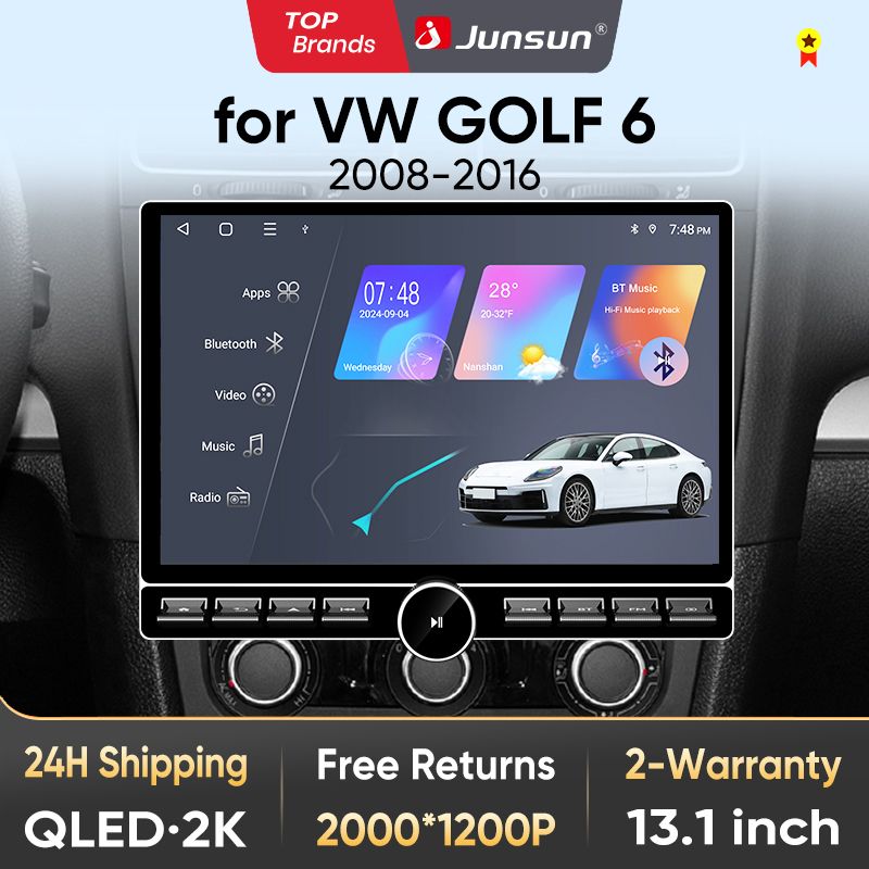 Junsun 13.1″ QLED Draadloze CarPlay Android Auto Autoradio Voor Volkswagen Golf 6 2008-2016 Intelligente Systemen DSP SWC RDS GPS FM