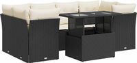 vidaXL 7-delige Loungeset met kussens, poly rattan, zwart