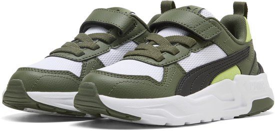 PUMA Trinity 2 LT AC PS Kinderen Unisex Lage sneakers Klittenband PUMA White-PUMA Black-Moss Veil Maat 29