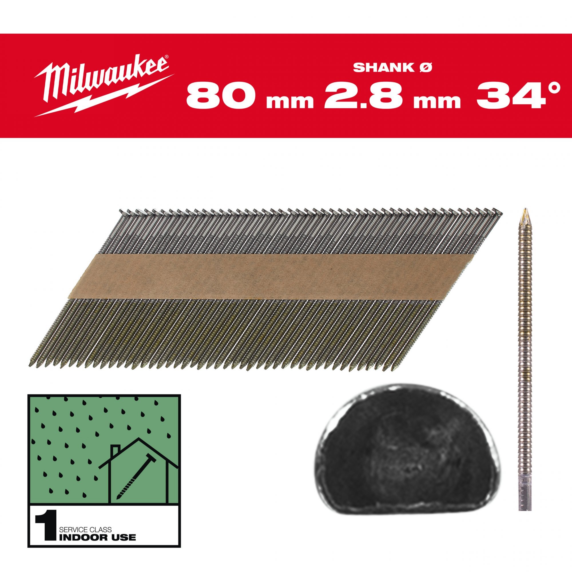 Milwaukee Milwaukee 4932492603 Nagels D-kop 34 80mm/RS/B/SC1-2,2kpc