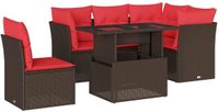 vidaXL 6-delige tuinbankset met kussens, bruin, polyrotan