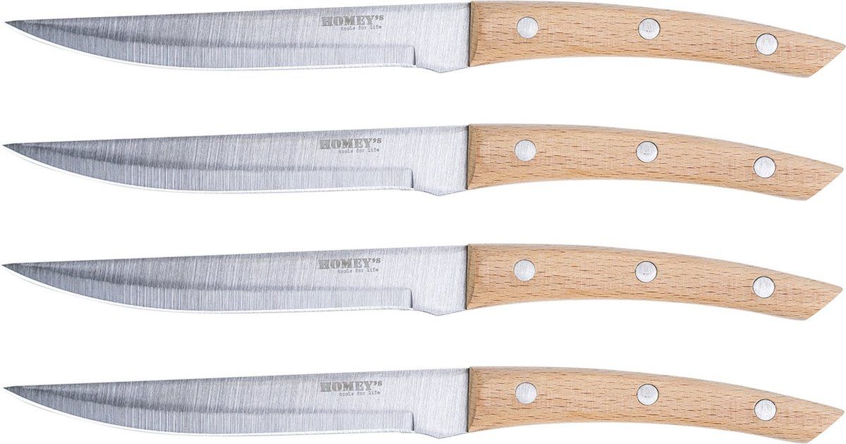 Homey's Bokträ Steakmesser Set - 11cm - RVS/Beukenhout