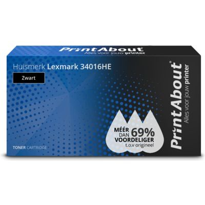 PrintAbout Huismerk Lexmark 34016HE Toner Zwart