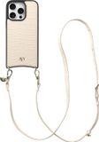 AVY Leren Hoesje Geschikt voor Apple iPhone 16 Pro | Compatibel met MagSafe | Leather Case met Telefoonkoord | Crossbody | Croco Beige | Long Leather
