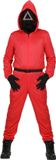 Wilbers Squid Game Pak | Squid Game Manager Vierkant Square Rood Met Stoffen Masker Kostuum | XXL | Carnaval kostuum | Verkleedkleding