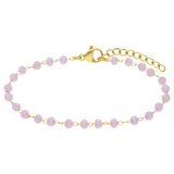 Lucardi - Dames Stalen goldplated armband met rozenkwarts - Armband - Staal - Goudkleurig - 20 cm
