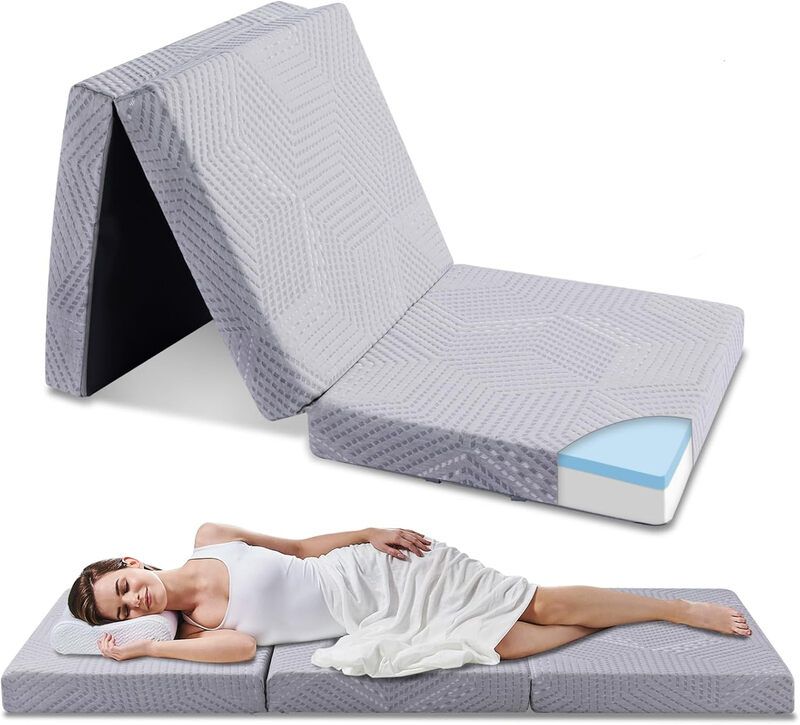 EGO HOME Opvouwbaar Matras 80 x 195 cm, Hoogte 10 cm Logeermatras Opvouwbaar, Hardheidsgraad H3, Opvouwbaar Reismatras, 3-Delig Visco Gel Schuim Matras voor Reizen, Kamperen, Vloer