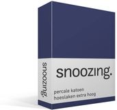 Snoozing percale katoen hoeslaken extra hoog - Lits-jumeaux (160x220 cm) - blauw