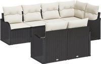 vidaXL Tuinbank - Set - 7-st - Zwart - Poly-rattan