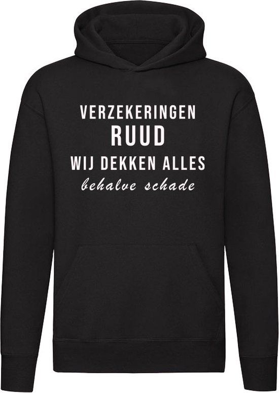 Verzekeringen Ruud wij dekken alles behalve schade Hoodie Zwart 4XL - Unisex