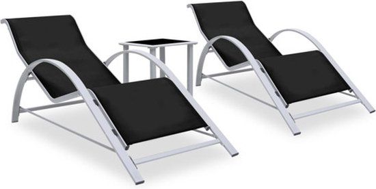 vidaXL Ligbedden 2 stuks met tafel aluminium zwart