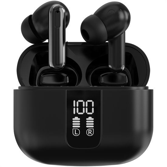 Strex Draadloze Oordopjes met Noise Cancelling - Bluetooth 5.3 - LED Display - Zwart