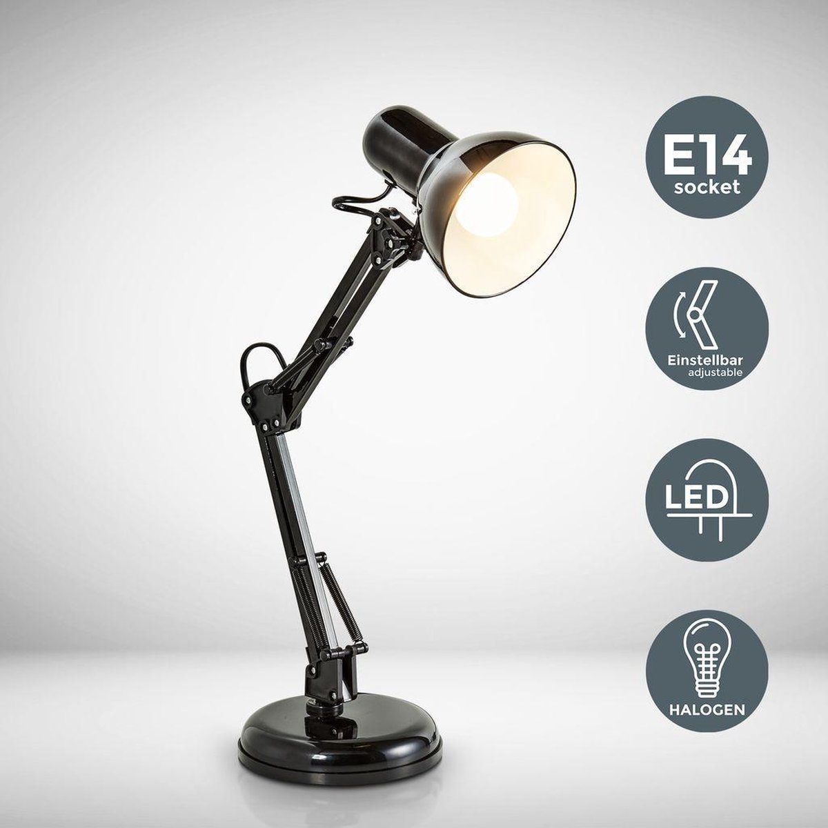 B.K.Licht - Zwarte Tafellamp - industriële bureaulamp - kantelbaar retro metalen design - E14 - excl. lichtbron