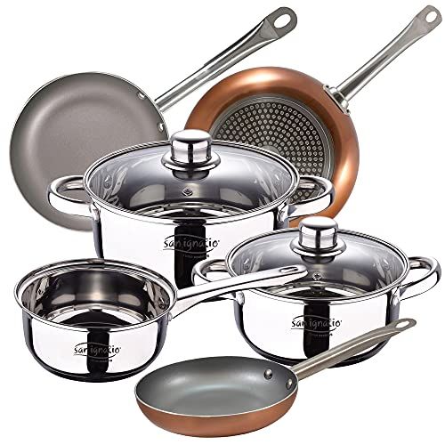 San Ignacio Cassel 5-delige kookset van roestvrij staal met pannen (18/22/26 cm) Optimum Plus van geperst aluminium