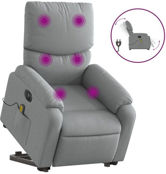 vidaXL Sta-op-massagestoel elektrisch verstelbaar stof lichtgrijs