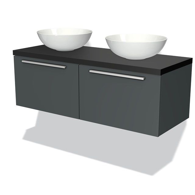 Maxaro Badkamermeubel Modulo Plato 120cm Donkergrijs 2 Lades Mat Zwart